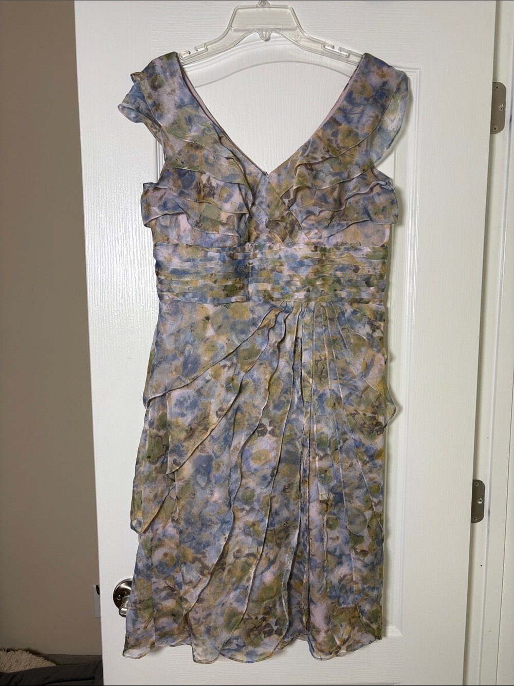 ADRIANNA PAPELL Watercolor Floral Ruffle Dress size 14